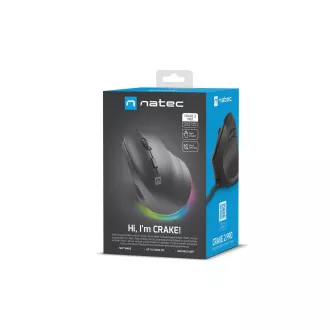 Natec CRAKE 2 PRO Függőleges egér/Vertikális/Optikus/Jobbkezes/12 400 DPI/Vezeték nélküli USB-A/Fekete