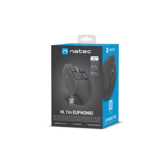 Natec EUPHONIE PRO/Vertikális/Blue Sense/Jobbkezes/4,000 DPI/USB BT/Fekete függőleges vezeték nélküli egér