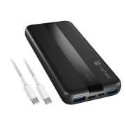 Power bank Natec TREVI SLIM Q V2 10000mAh, 2X USB-A 18W, 1X USB-C 20W, USB-C - USB0-C kábel, fekete színű