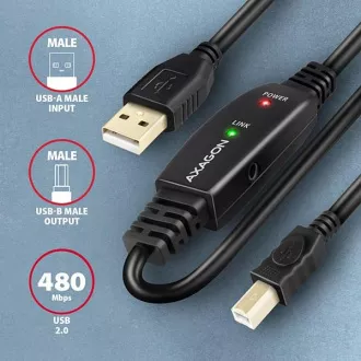 AXAGON ADR-215B, USB 2.0 A-M -> B-M aktív patch kábel, 15m