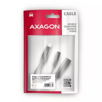 AXAGON ADA-HCPD, USB-C 3,5 mm-es jack csatlakozóra - Hi-Res DAC audio adapter, 384 kHz/32 bit, sztereó, PD 60W 3A