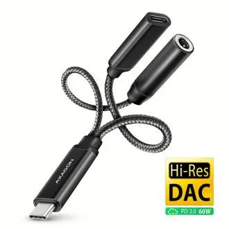 AXAGON ADA-HCPD, USB-C 3,5 mm-es jack csatlakozóra - Hi-Res DAC audio adapter, 384 kHz/32 bit, sztereó, PD 60W 3A AXAGON ADA-HCPD, USB-C 3,5 mm-es jack csatlakozóra - Hi-Res DAC audio adapter, 384 kHz/32 bit, sztereó, PD 60W 3A