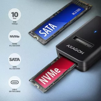 AXAGON ADM2-CM USB-C 10Gbps - M.2 NVMe és SATA SSD adapter, USB-C 10cm kábel