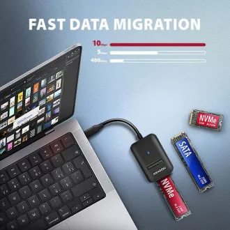 AXAGON ADM2-CM USB-C 10Gbps - M.2 NVMe és SATA SSD adapter, USB-C 10cm kábel