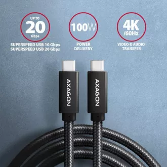 AXAGON BUCM32-CM05AB, SPEED kábel USB-C <-> USB-C, 0.5m, USB 20Gbps, PD 100W 5A, 4K HD, ALU, fonott, fonott kábel AXAGON BUCM32-CM05AB, SPEED kábel USB-C <-> USB-C, 0.5m, USB 20Gbps, PD 100W 5A, 4K HD, ALU, fonott, fonott kábel