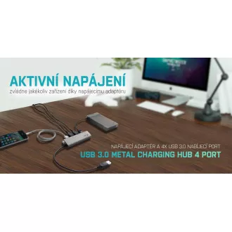 i-tec USB 3.0 fém töltő HUB 4 csatlakozóval