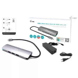 i-tec USB-C fém nano dokkolóállomás 4K HDMI LAN, Power Delivery 100W töltő 100W (csomag) i-tec USB-C fém nano dokkolóállomás 4K HDMI LAN, Power Delivery 100W töltő 100W (csomag)