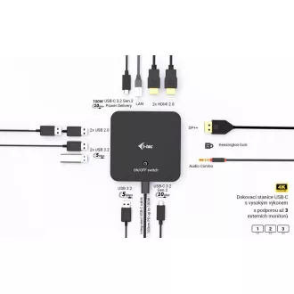 i-tec USB-C DP Dual HDMI dokkolóállomás, Power Delivery 100W   i-tec univerzális töltő 100W