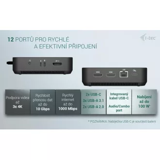 i-tec USB-C DP Dual HDMI dokkolóállomás, Power Delivery 100W   i-tec univerzális töltő 100W