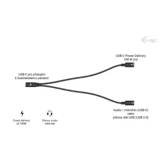 i-tec USB-C kábel elosztó Audio/Data, Power Delivery 100W