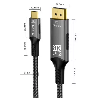 PremiumCord USB-C DP 1.4, 2m, 2m