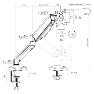 Brateck monitortartó LDT46-C012E egykaros mechanikus rugó