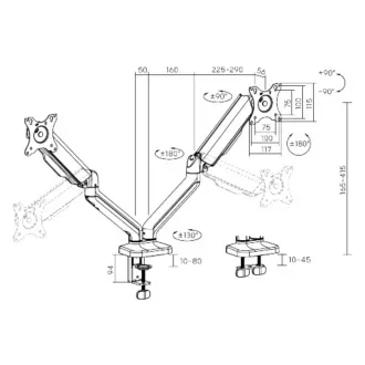 Brateck monitor tartó LDT46-C024E két kar egymás mellett mechanikus rugóval