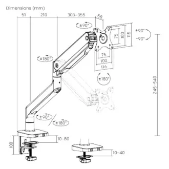 Brateck LDT60-C012 Egykarú mechanikus rugós, nagy teherbírású monitor tartó