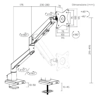 Brateck LDT62-C012 monitor tartó egykaros gázrugó