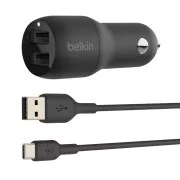 BELKIN Dual USB-A autós töltő 24W   USB-C kábel
