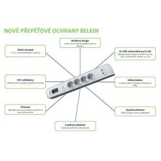 BELKIN SurgeStrip túláramvédelem,4 aljzat,525J,2M BELKIN SurgeStrip túláramvédelem,4 aljzat,525J,2M