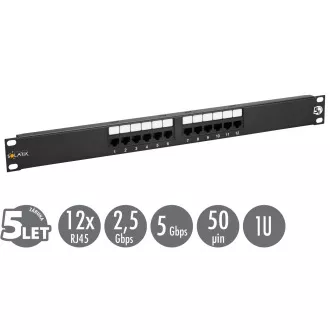 19"-os Solarix patch panel 12 x RJ45 CAT5E UTP 150 MHz fekete 1U SX12-5E-UTP-BK SX12-5E-UTP-BK