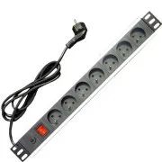 19"-os tápegység panel 7x220V-1,8m PPO Fekete kapcsolóvédelem 16A