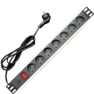 19"-os tápegység panel 7x220V-1,8m PPO Fekete kapcsolóvédelem 16A 19"-os tápegység panel 7x220V-1,8m PPO Fekete kapcsolóvédelem 16A