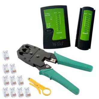 W-Star hálózati szerszámkészlet WS193, UTP teszter, RJ45 RJ11 fogó, ütköző, 10x RJ45