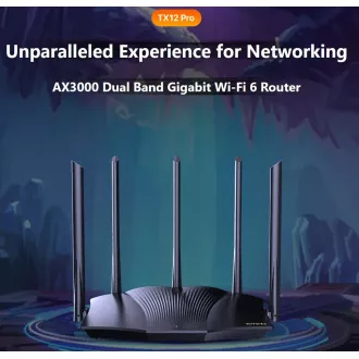 Tenda TX12 Pro AX3000 WiFi6 Router, 1x GWAN, 3x GLAN, IPv6, 5x 6dBi, WPA3, Mesh, CZ alkalmazás