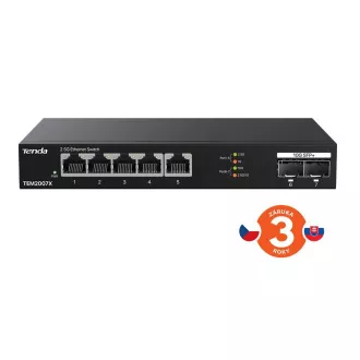 Tenda TEM2007X - Multi-gigabites switch, 5x 2.5G RJ45   2x 10G SFP  port, MAC 16K, 6kV védelem