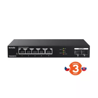Tenda TEM2007X - Multi-gigabites switch, 5x 2.5G RJ45   2x 10G SFP  port, MAC 16K, 6kV védelem