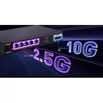 Tenda TEM2007X - Multi-gigabites switch, 5x 2.5G RJ45   2x 10G SFP  port, MAC 16K, 6kV védelem