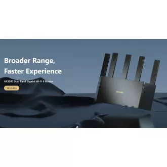 Tenda TX12L Pro AX3000 WiFi 6 Mesh Router, 1x GWAN, 3x GLAN, IPv6, 5x 6dBi, WPA 3, CZ alkalmazás
