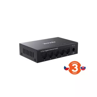 Tenda TEG1005M - 5x 10/100/1000 Mbps fém kapcsoló, ventilátor nélküli - Fanless, 6 kV védelem
