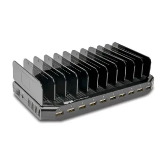 USB töltőállomás tárolóhellyel, kimenet 10x 12V, 8A, 96W, Schuko tápkábellel