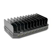 USB töltőállomás tárolóhellyel, kimenet 10x 12V, 8A, 96W, Schuko tápkábellel