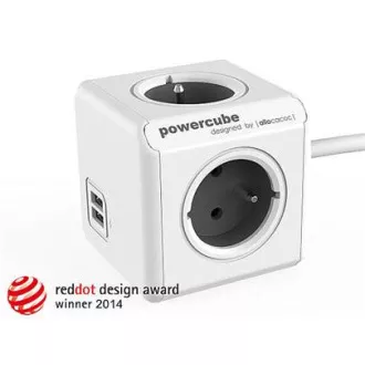 Aljzathosszabbítás. PowerCube EXTENDED USB, szürke, 4 aljzat, 2x USB, 1,5 m kábel