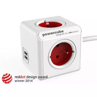 Aljzathosszabbítás. PowerCube EXTENDED USB, piros, 4 aljzat, 2x USB, 1,5 m kábel