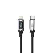 Adatkábel LCD-vel Forever USB-C/Lightning 1m 27W fekete