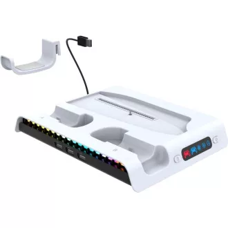 iPega P5S006 Többfunkciós újratölthető RGB állvány hűtéssel a PS5 Slim fehér színhez