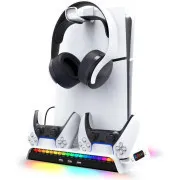 iPega P5S006 Többfunkciós újratölthető RGB állvány hűtéssel a PS5 Slim fehér színhez