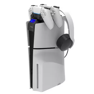 iPega P5S016 Dupla töltő dokkoló headset és kontroller tartóval PS5 Slim fehér színű PS5 Slimhez