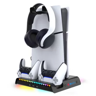iPega P5S006 Többfunkciós újratölthető RGB állvány hűtéssel a PS5 Slimhez Fekete