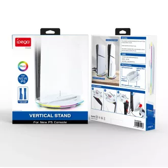 iPega P5S035SA Függőleges állvány (2xUSB-A) RGB-vel PS5 Slim/PS5 Pro fehér színhez iPega P5S035SA Függőleges állvány (2xUSB-A) RGB-vel PS5 Slim/PS5 Pro fehér színhez