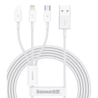 Baseus CAMLTYS-02 Superior Gyors töltő adatkábel 3in1 USB-C, Lightning, MicroUSB 1.5m Fehér