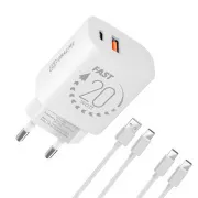 Csomag:ME utazási töltő USB-A   USB-C 20W   2x kábel 1m Fehér