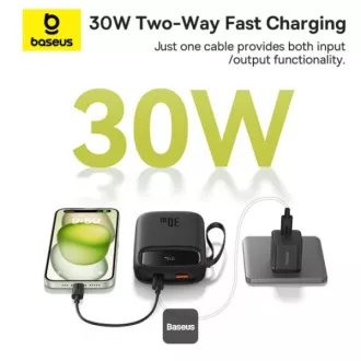 Baseus power bank Qpow 10000mAh 30W fekete USB-C kábellel