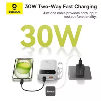 Baseus power bank Qpow 10000mAh 30W fehér USB-C kábellel