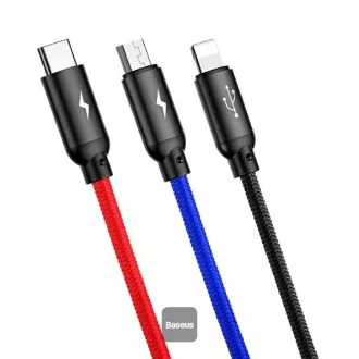 Baseus adatkábel 3in1 microUSB   villám   USB-C 1.2m 3.5A