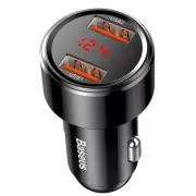Baseus autós töltő Magic 2x USB 45W 6A kijelzővel fekete