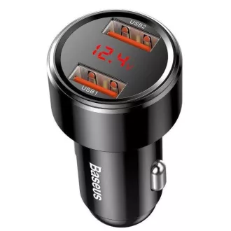 Baseus autós töltő Magic 2x USB 45W 6A kijelzővel fekete