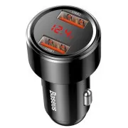 Baseus autós töltő Magic 2x USB 45W 6A kijelzővel fekete