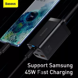 Baseus GaN3 Pro gyorstöltő, 2x USB-C, 2x USB 65W fekete